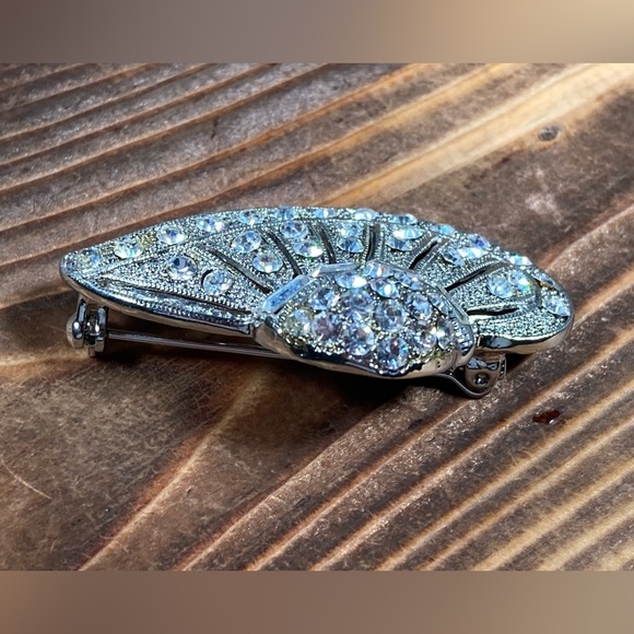 Elegant Silver Hat Pin Brooch Rhinestones Baguettes Vintage - Picture 3 of 10